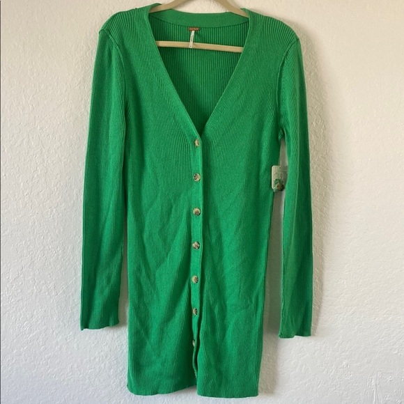 Free People Green Button-Up Knit Dress Size L (NWT) - Picture 2 of 11